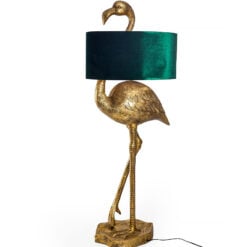 Antique Gold Resin Flamingo Bird Animal Floor Lamp 142cm With Green Velvet Shade