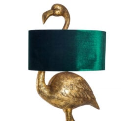 Antique Gold Resin Flamingo Bird Animal Floor Lamp 142cm With Green Velvet Shade