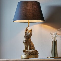 Antique Gold Resin Fox Quirky Animal Table Lamp With Black Shade 53cm