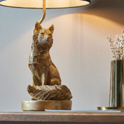 Antique Gold Resin Fox Quirky Animal Table Lamp With Black Shade 53cm