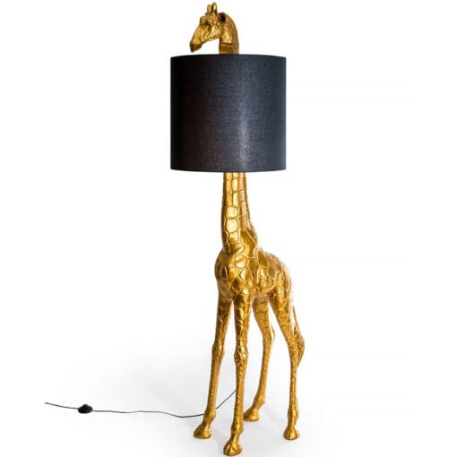 Antique Gold Resin Giraffe Quirky Animal Floor Lamp 179cm With Black Shade