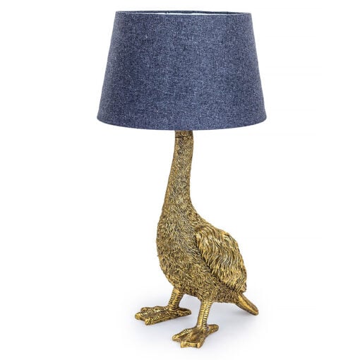 Antique Gold Resin Goose Duck Bird Animal Table Lamp 65cm With Grey Shade