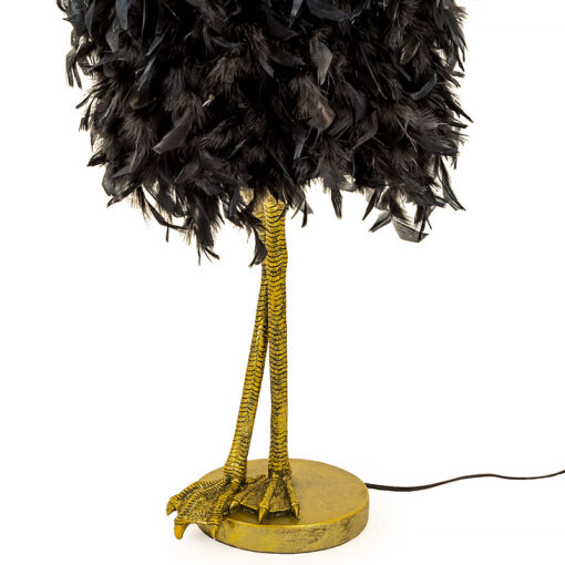 Antique Gold Resin Large Bird Leg Animal Table 79cm With Black Feathers Shade