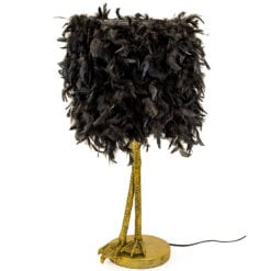 Antique Gold Resin Large Bird Leg Animal Table 79cm With Black Feathers Shade