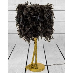 Antique Gold Resin Large Bird Leg Animal Table 79cm With Black Feathers Shade