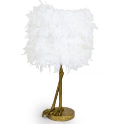 Antique Gold Resin Large Bird Leg Animal Table 79cm With White Feathers Shade