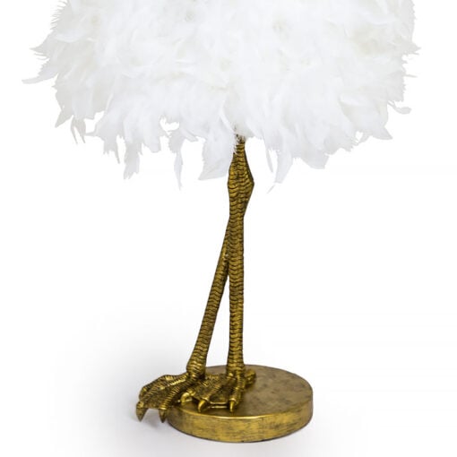 Antique Gold Resin Large Bird Leg Animal Table 79cm With White Feathers Shade