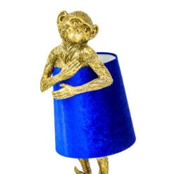 Antique Gold Resin Monkey Ape Animal Table Lamp 55cm With Blue Shade