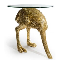 Antique Gold Resin Ostrich Bird Buried Head Animal Side Table With Glass Top