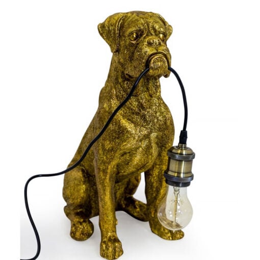 Antique Gold Sitting Boxer Bog Quirky Animal Table Lamp 43cm