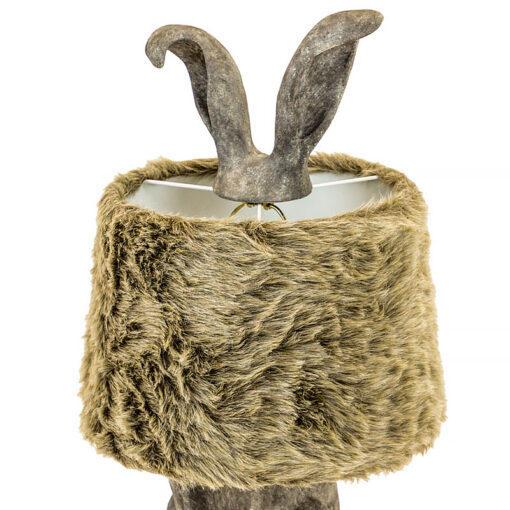 Antique Grey Resin Rabbit Bunny Animal Table Lamp With Fur Shade 77cm