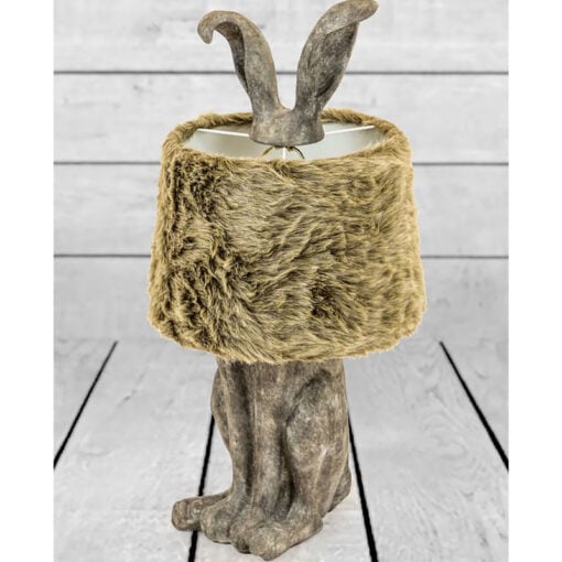 Antique Grey Resin Rabbit Bunny Animal Table Lamp With Fur Shade 77cm