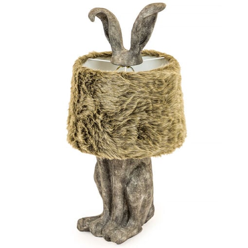 Antique Grey Resin Rabbit Bunny Animal Table Lamp With Fur Shade 77cm