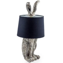 Antique Silver Resin Bunny Rabbit Large Animal Table Lamp 77cm With Black Shade