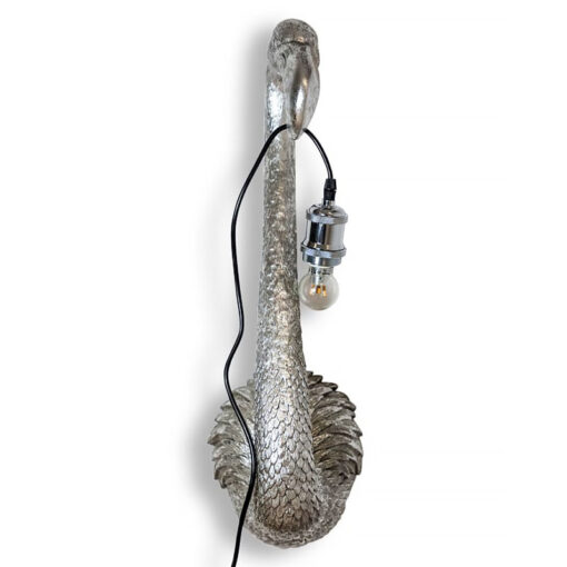 Antique Silver Resin Flamingo Bird Head Quirky Animal Wall Lamp 59cm