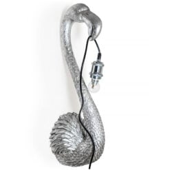 Antique Silver Resin Flamingo Bird Head Quirky Animal Wall Lamp 59cm