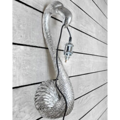 Antique Silver Resin Flamingo Bird Head Quirky Animal Wall Lamp 59cm