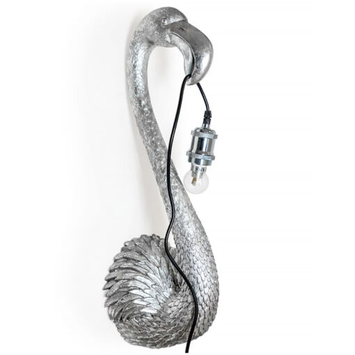 Antique Silver Resin Flamingo Bird Head Quirky Animal Wall Lamp 59cm