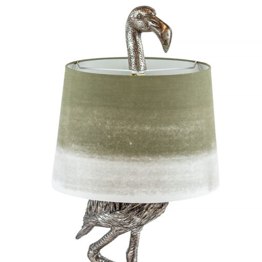 Antique Silver Resin Flamingo Bird Large Animal Table Lamp 81cm With Sage Shade