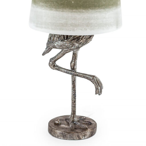 Antique Silver Resin Flamingo Bird Large Animal Table Lamp 81cm With Sage Shade