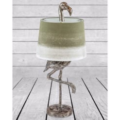 Antique Silver Resin Flamingo Bird Large Animal Table Lamp 81cm With Sage Shade