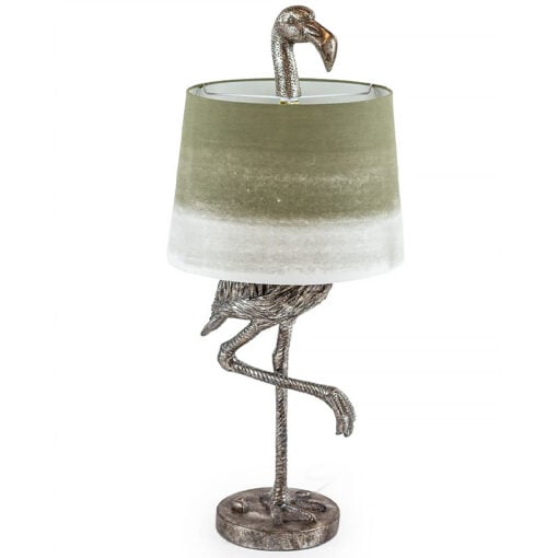 Antique Silver Resin Flamingo Bird Large Animal Table Lamp 81cm With Sage Shade