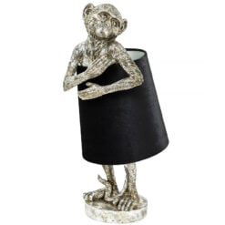 Antique Silver Resin Monkey Ape Animal Table Lamp 55cm With Black Shade