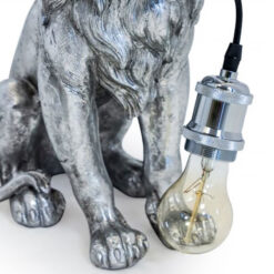 Antique Silver Sitting Lion Quirky Animal Table Lamp 35cm