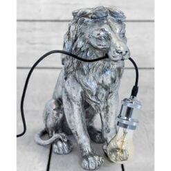 Antique Silver Sitting Lion Quirky Animal Table Lamp 35cm