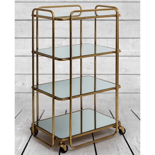 Art Deco Antique Gold Brass Metal And Mirrored Glass 4 Tier Drinks Trolley