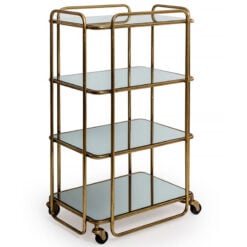 Art Deco Antique Gold Brass Metal And Mirrored Glass 4 Tier Drinks Trolley