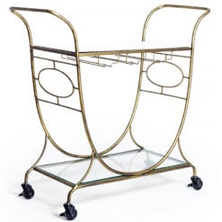 Art Deco Antique Gold Metal And Glass 2 Tier Drinks Trolley