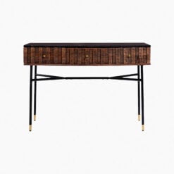 Art Deco Boho Black Marble And Mango Wood 3 Drawer Console Table With Black And Gold Legs