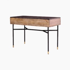 Art Deco Boho Black Marble And Mango Wood 3 Drawer Console Table With Black And Gold Legs