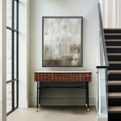 Art Deco Boho White Marble And Mango Wood 3 Drawer Console Table With Black And Gold Legs