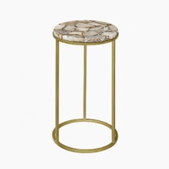 Art Deco Round Agate Stone And Gold Metal End Side Table 55cm