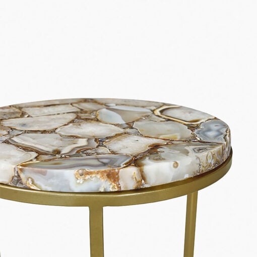 Art Deco Round Agate Stone And Gold Metal End Side Table 55cm