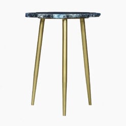 Art Deco Round Blue Agate Stone And Gold Metal Side Table End Table 52cm