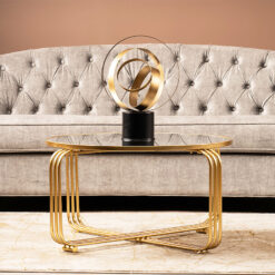 Art Deco Round Gold Metal And Mirrored Glass Coffee Table