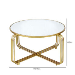 Art Deco Round Gold Metal And Mirrored Glass Coffee Table