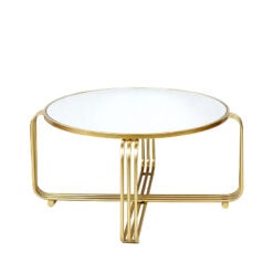 Art Deco Round Gold Metal And Mirrored Glass Coffee Table