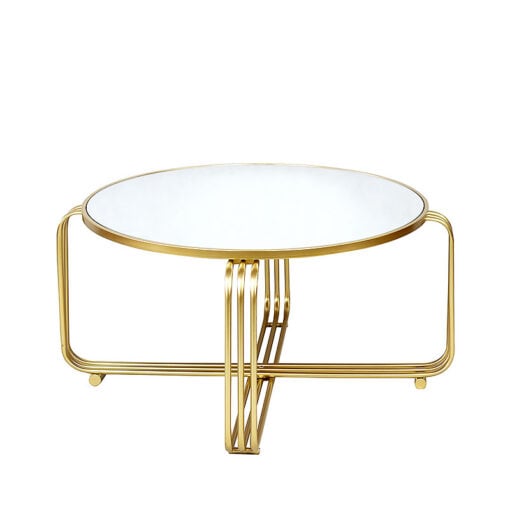 Art Deco Round Gold Metal And Mirrored Glass Coffee Table 93cm