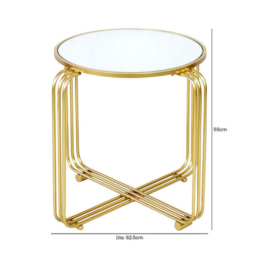 Art Deco Round Gold Metal And Mirrored Glass Side Table End Table