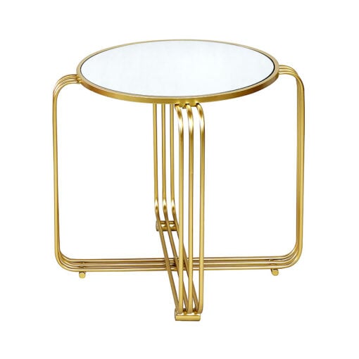 Art Deco Round Gold Metal And Mirrored Glass Side Table End Table