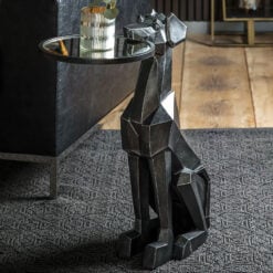 Black Resin And Antiqued Mirrored Glass Dog Animal Side Table 67cm