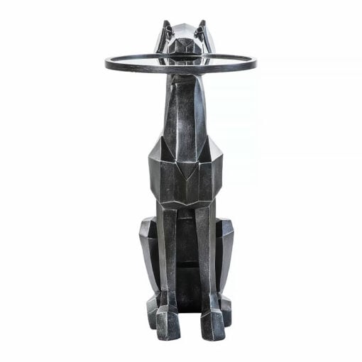 Black Resin And Antiqued Mirrored Glass Dog Animal Side Table 67cm