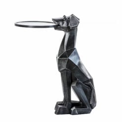 Black Resin And Antiqued Mirrored Glass Dog Animal Side Table 67cm