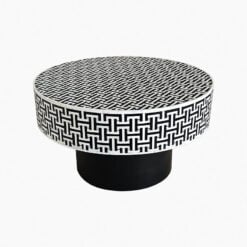 Boho Art Deco Black And White Bone Inlay And Black Metal Coffee Table 80cm