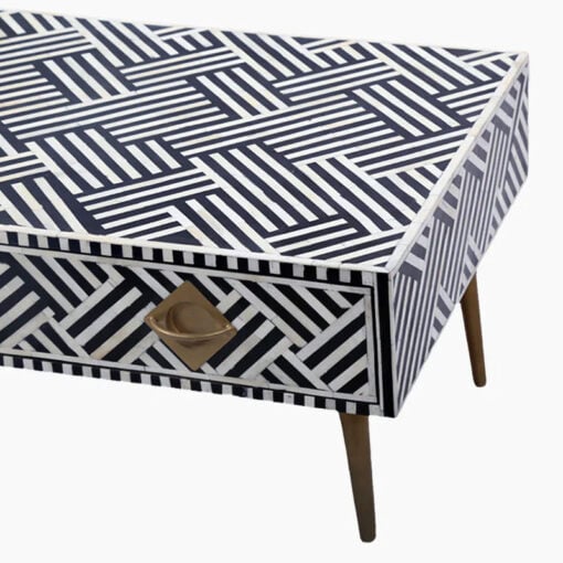 Boho Black And White Bone Inlay 1 Drawer Coffee Table With Gold Metal Legs