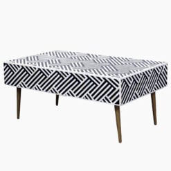 Boho Black And White Bone Inlay 1 Drawer Coffee Table With Gold Metal Legs